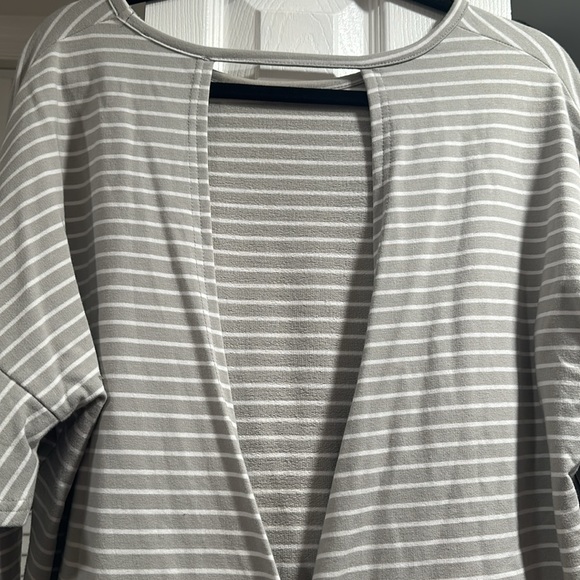 She + Sky Gray and white stripped shirt with ruffles - Picture 7 of 8